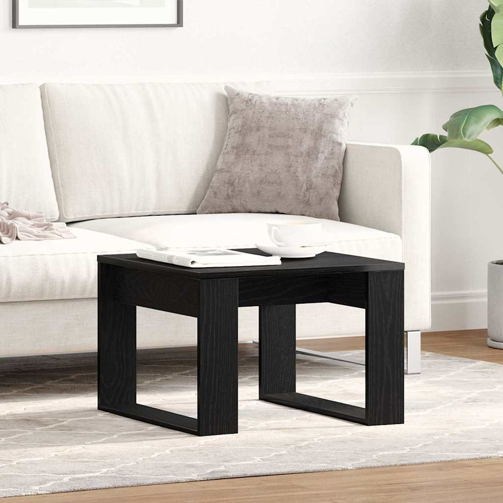 Juodas ąžuolo šoninis staliukas - 50x50x35 cm, pagamintas iš inžinerijos medienos