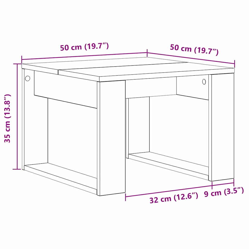 Juodas ąžuolo šoninis staliukas - 50x50x35 cm, pagamintas iš inžinerijos medienos