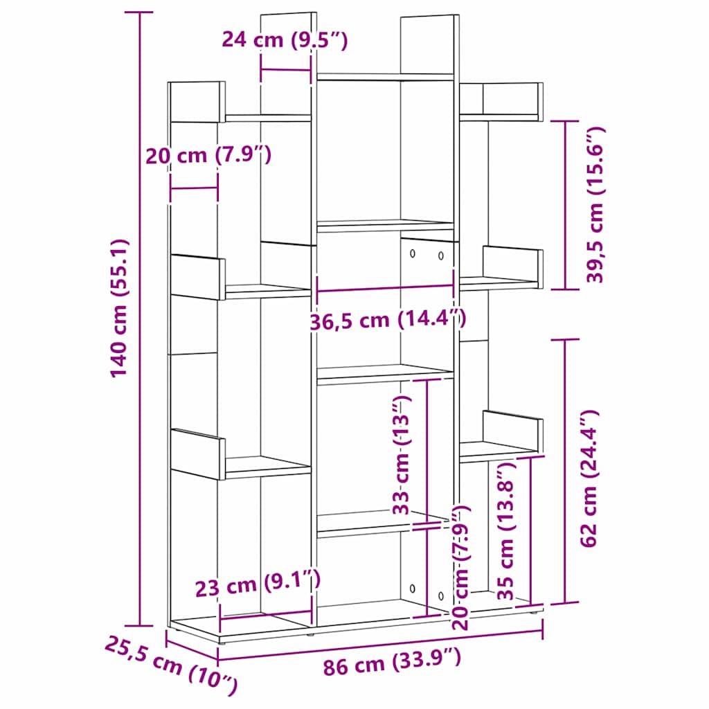Grāmatu plaukts Melnā ozola 86 x 25,5 x 140 cm