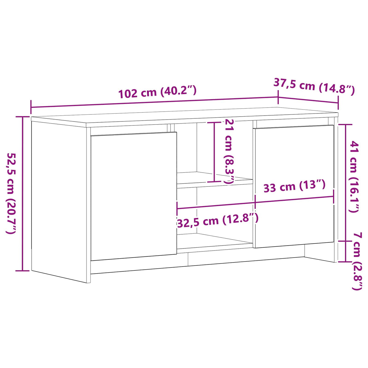 Televizoriaus spintelė Juodas ąžuolas 102 x 37,5 x 52,5 cm