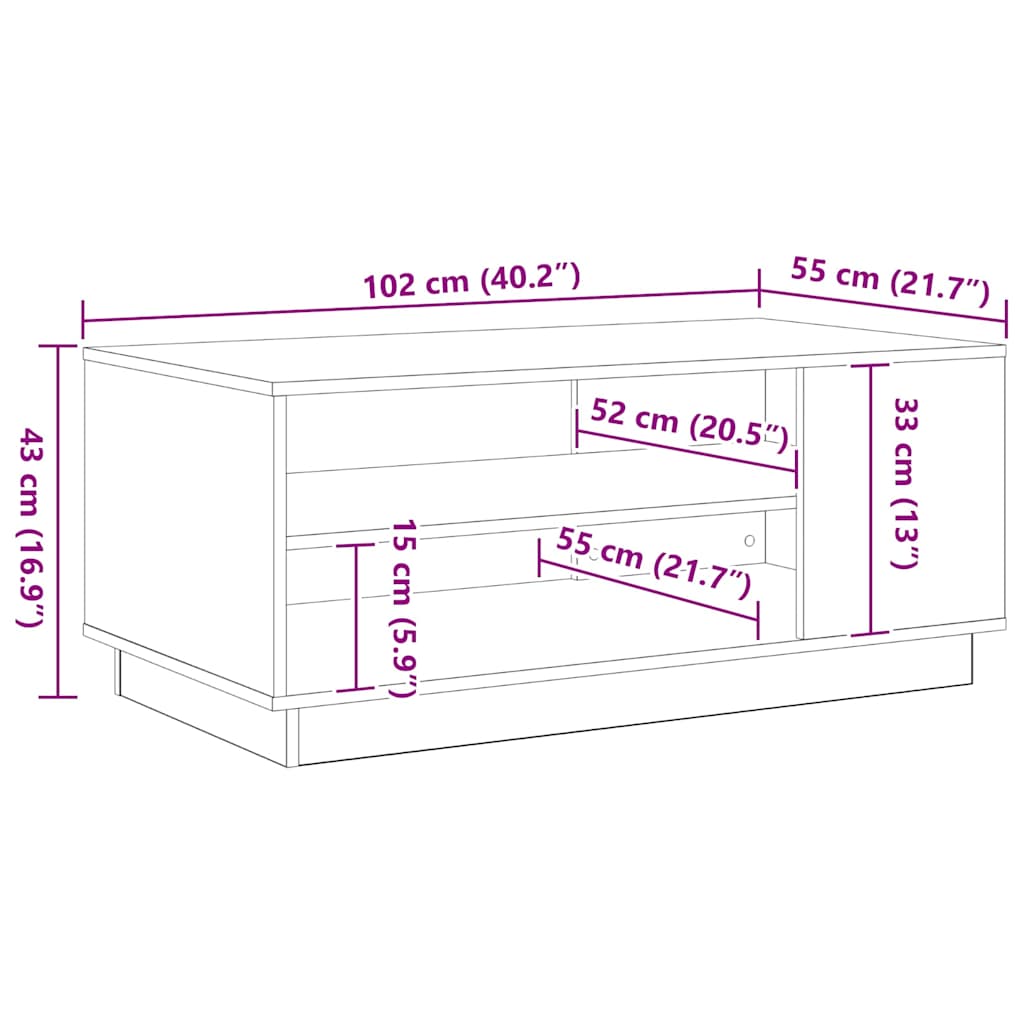 Juodas ąžuolo kavos staliukas 102x55x43 cm pagamintas iš inžinerinės medžiagos