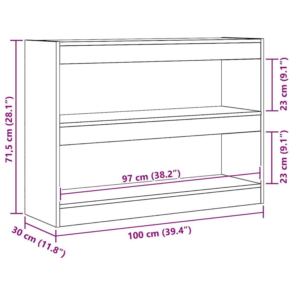 Grāmatu plaukts melns ozols 100 x 30 x 72 cm Apstrādāts koks