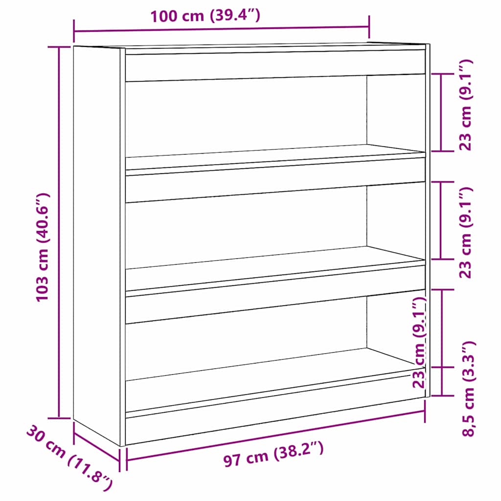 Grāmatu plaukts melns ozols 100 x 30 x 103 cm Apstrādāta koksne