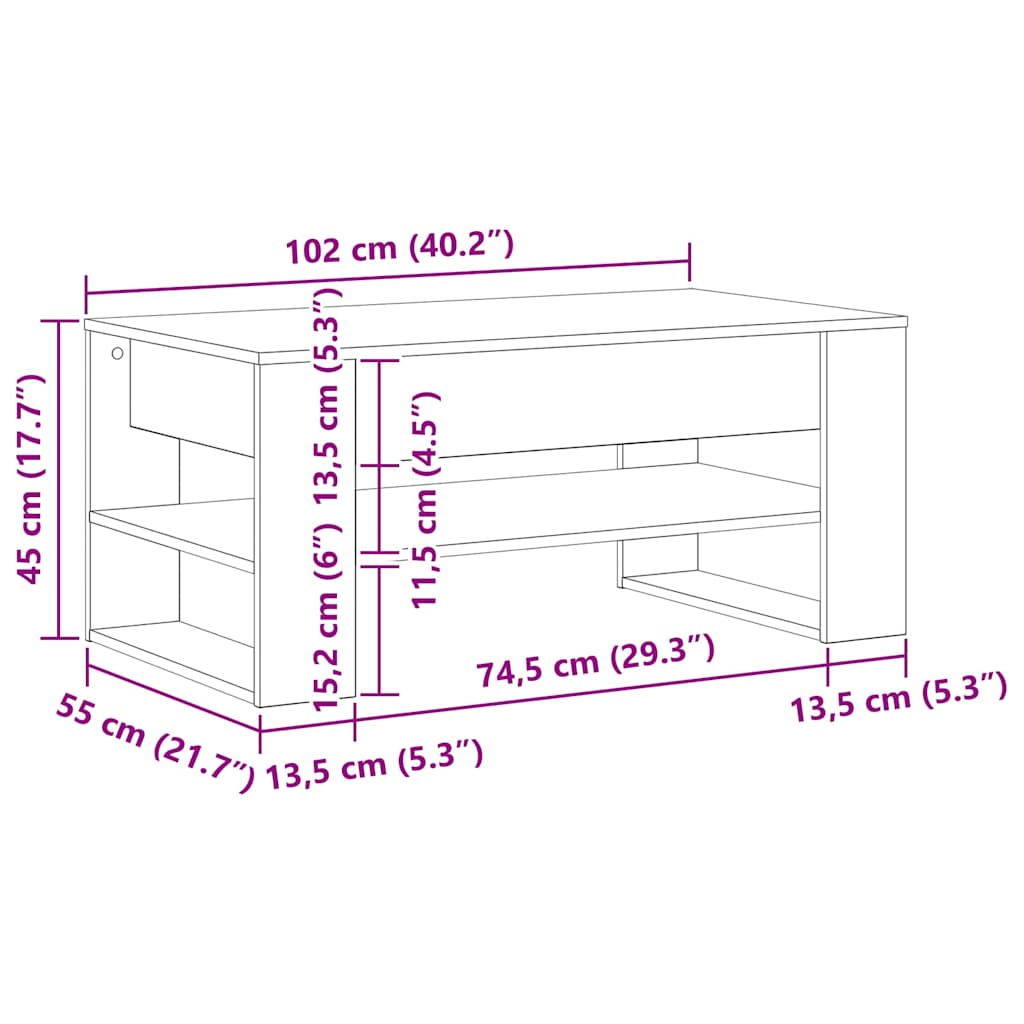 Juodas kavos staliukas 102x55x45 cm, pagamintas iš medienos