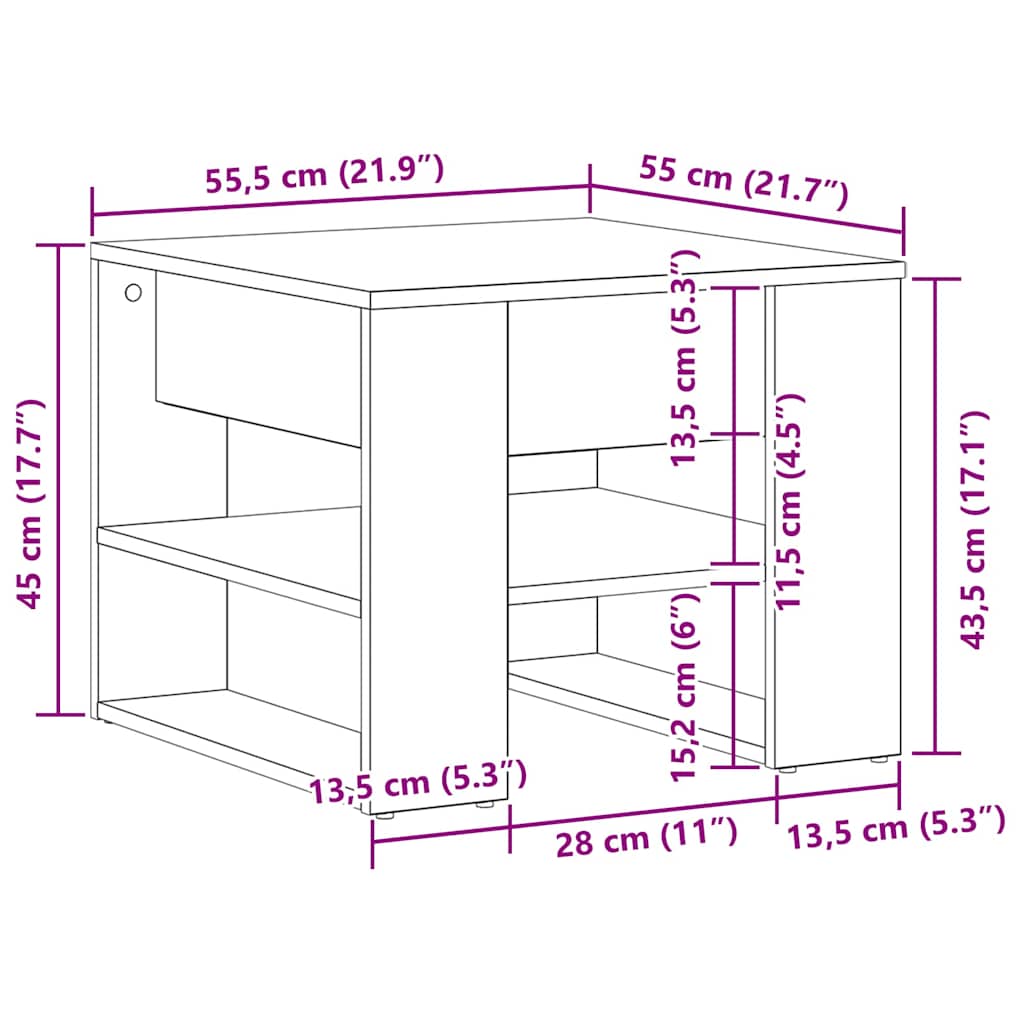 Juodo ąžuolo kavos staliukas 55.5x55x45 cm, pagamintas iš inžinerinės medienos