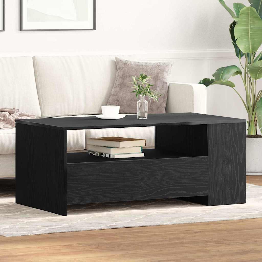 Juodas ąžuolo kavos staliukas 102x55x43.5 cm, pagamintas iš inžinerinės medienos