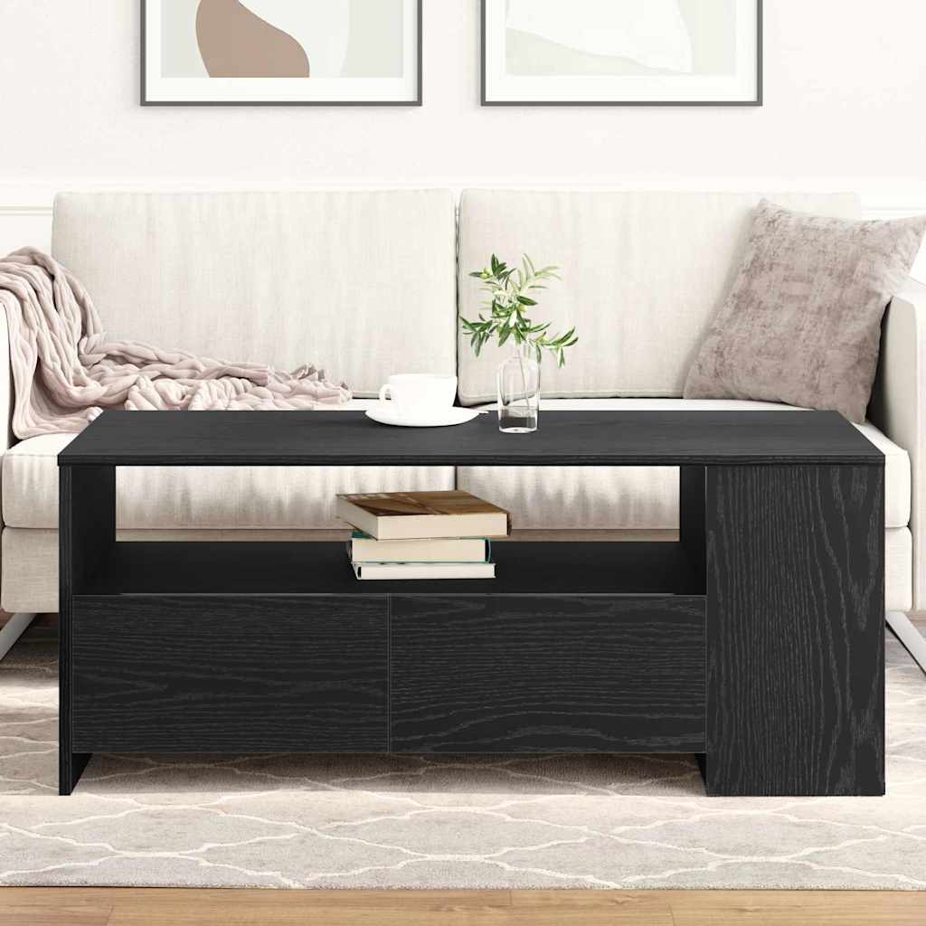 Juodas ąžuolo kavos staliukas 102x55x43.5 cm, pagamintas iš inžinerinės medienos