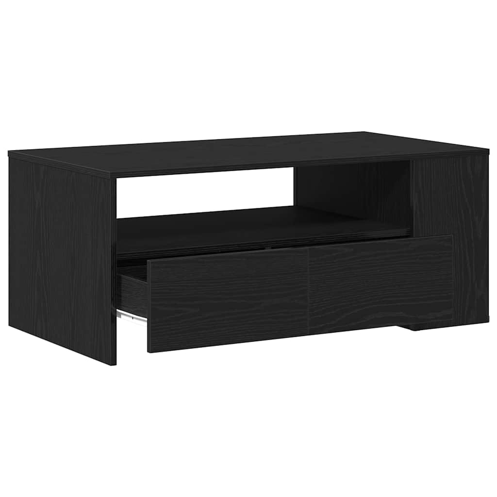 Juodas ąžuolo kavos staliukas 102x55x43.5 cm, pagamintas iš inžinerinės medienos