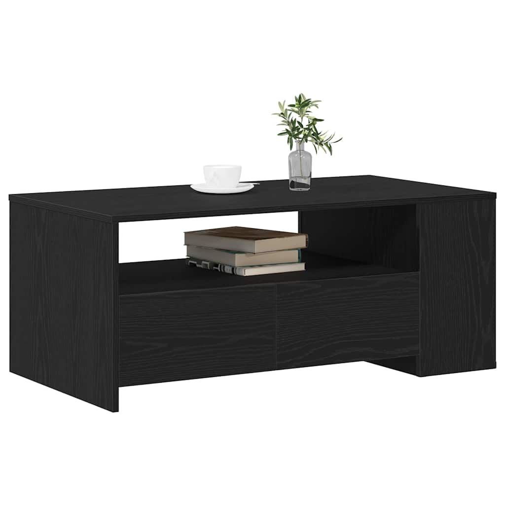 Juodas ąžuolo kavos staliukas 102x55x43.5 cm, pagamintas iš inžinerinės medienos