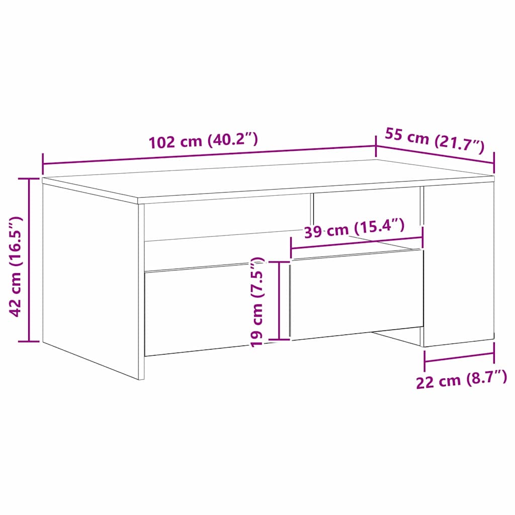 Coffee Table with Drawer Black Oak 102 x 55 x 43.5 cm