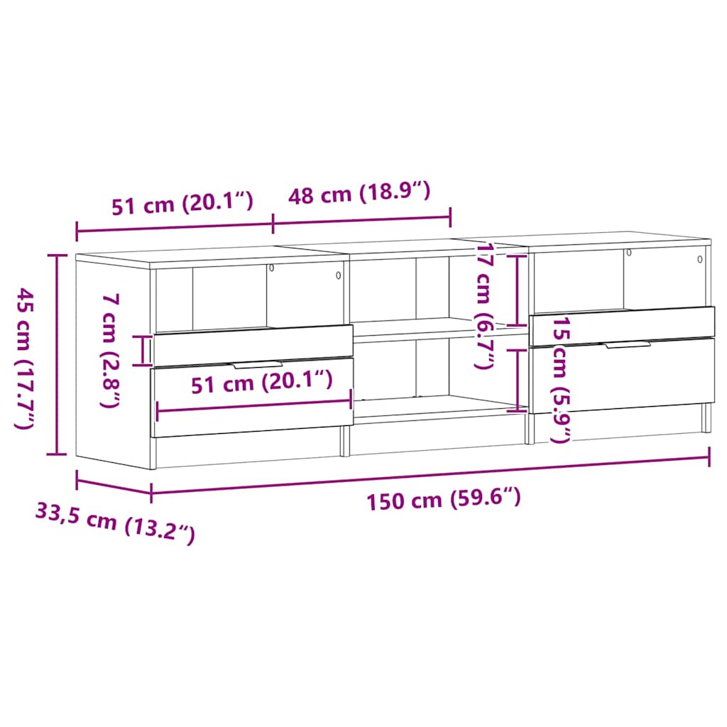 TV Cabinet with Drawers Black 150 x 33.5 x 45 cm