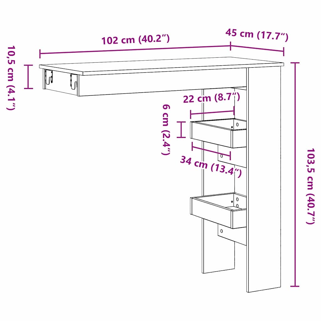 Sieninis baro stalas juoda ąžuolo 102 x 55 x 103.5 cm