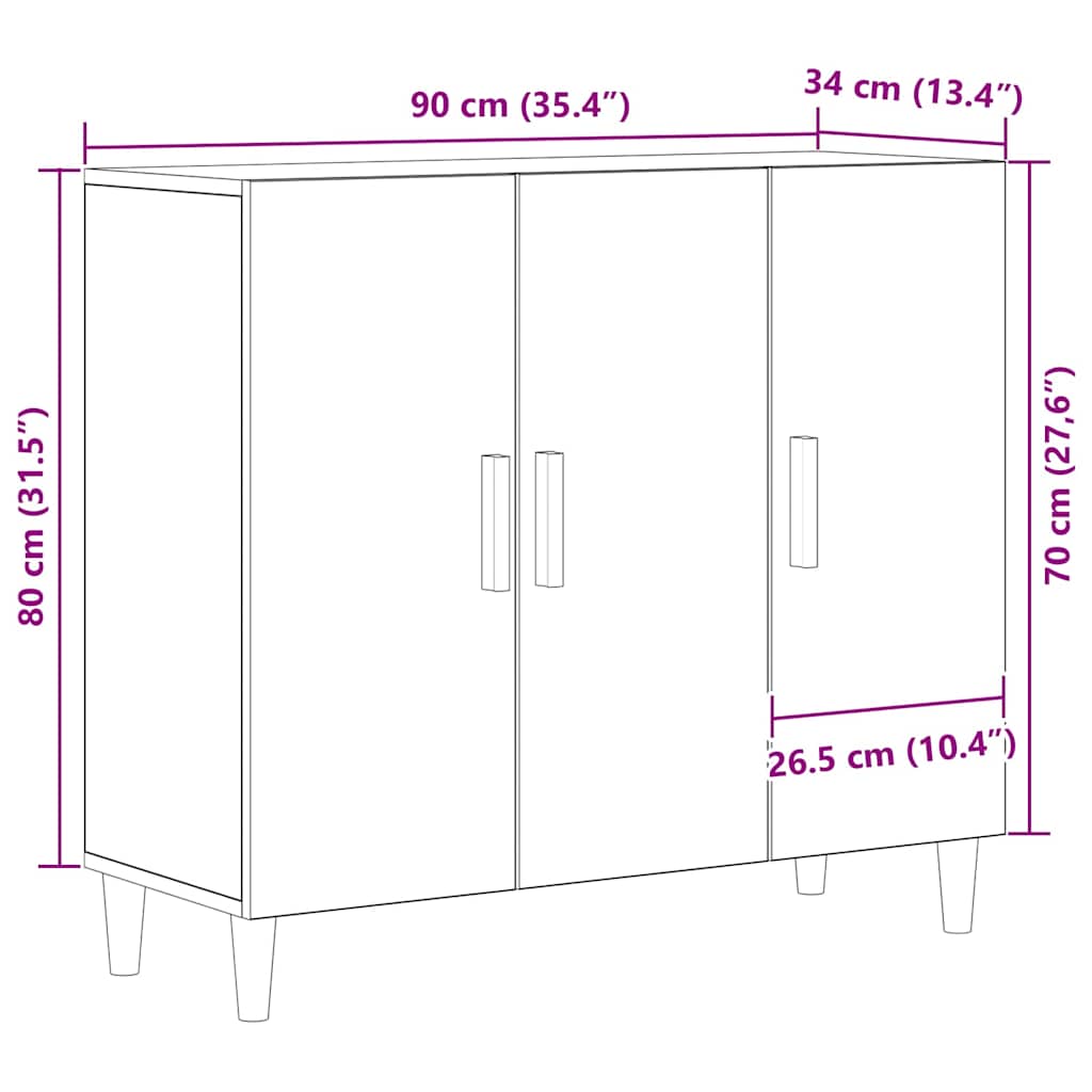 Juodas šoninis staliukas 90x34x80 cm iš inžinerinės medienos