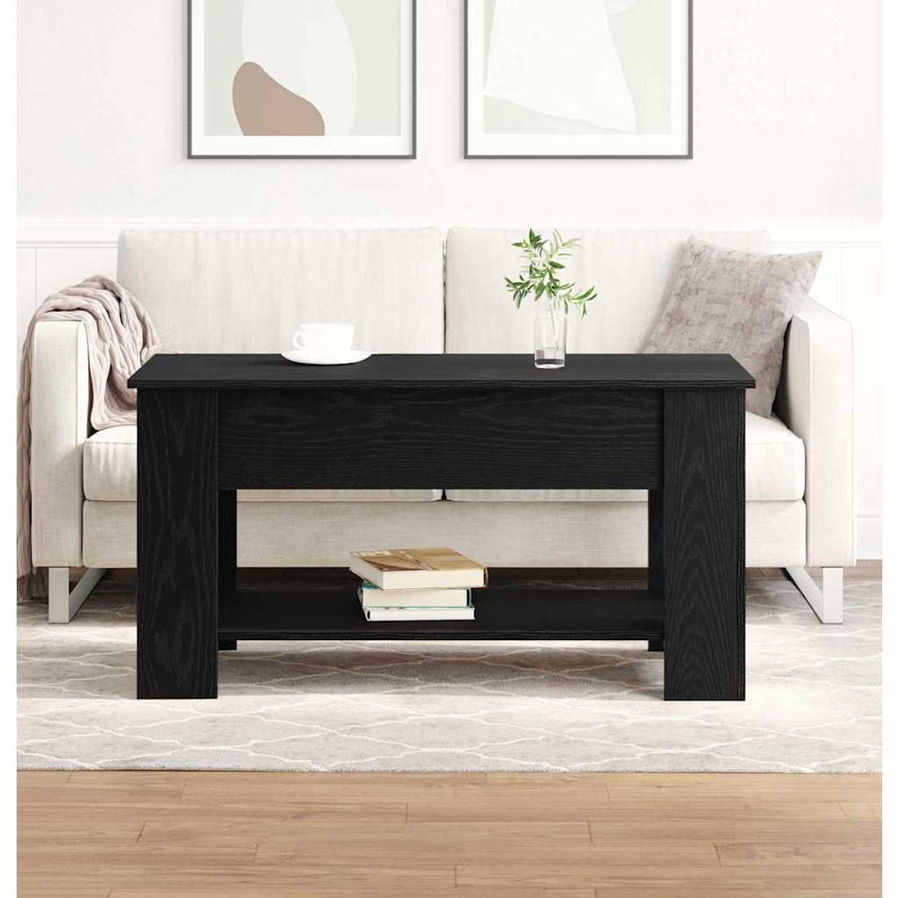 Juodas ąžuolo kavos staliukas - 101x49x52 cm, pagamintas iš inžinerinės medienos