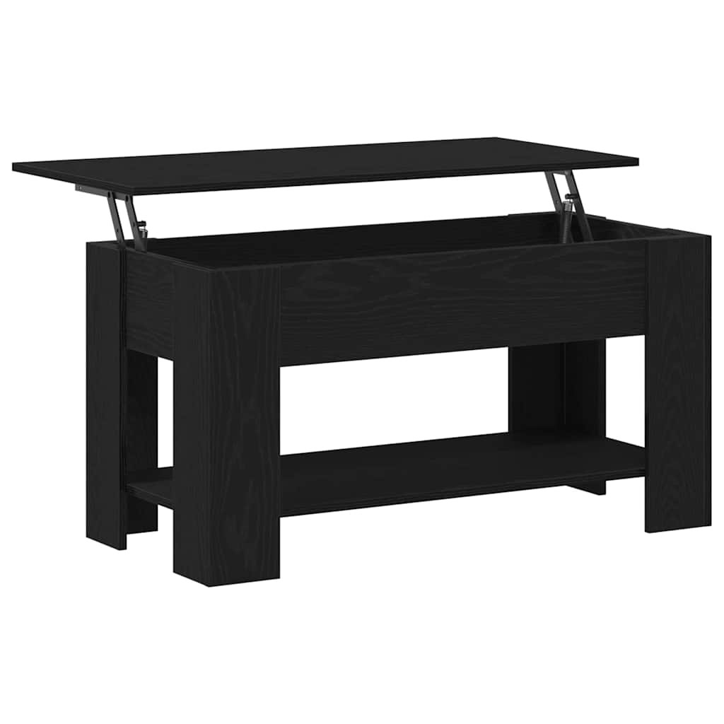 Juodas ąžuolo kavos staliukas - 101x49x52 cm, pagamintas iš inžinerinės medienos