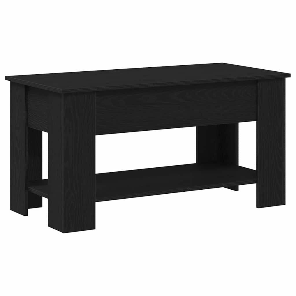 Juodas ąžuolo kavos staliukas - 101x49x52 cm, pagamintas iš inžinerinės medienos