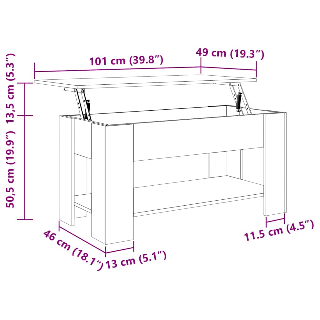Juodas ąžuolo kavos staliukas - 101x49x52 cm, pagamintas iš inžinerinės medienos