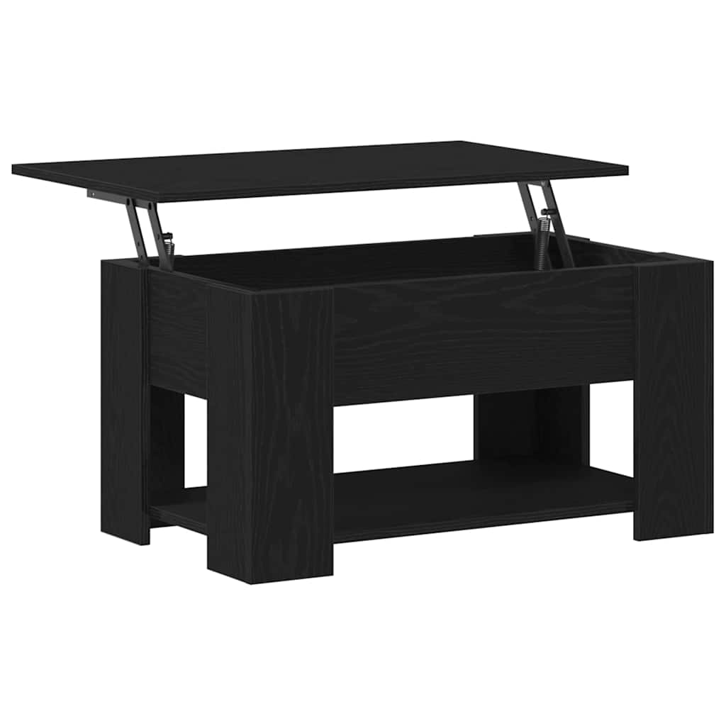 Juodas ąžuolo kavos staliukas 79x49x41 cm, pagamintas iš inžinerinės medienos