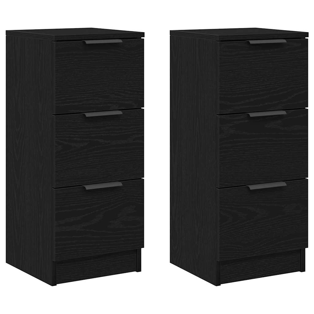 Šoninės lentynos su stalčių 2 pcs juoda ąžuolo 30 x 30 x 70 cm