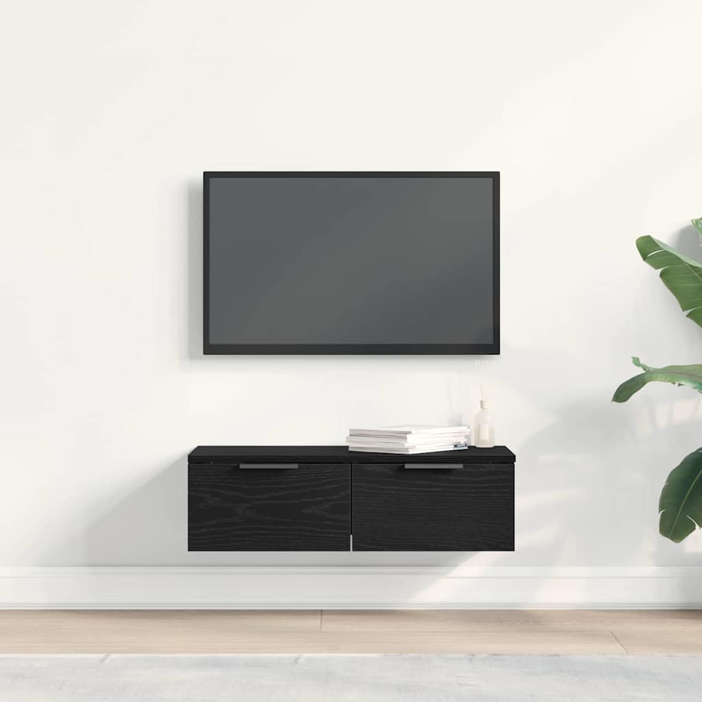 Juodasis ąžuolo sieninis spintas 68x30x20 cm Pagamintas iš inžinerinės medienos