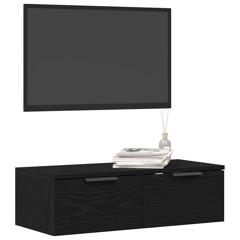 Juodasis ąžuolo sieninis spintas 68x30x20 cm Pagamintas iš inžinerinės medienos