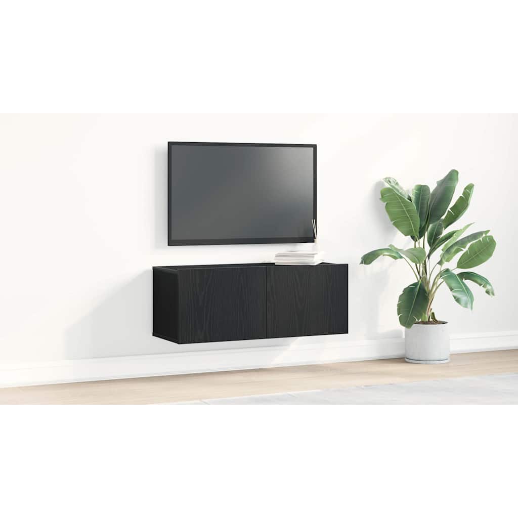 Televizoriaus spintelė 2 pcs Juodas ąžuolas 80 x 30 x 30 cm