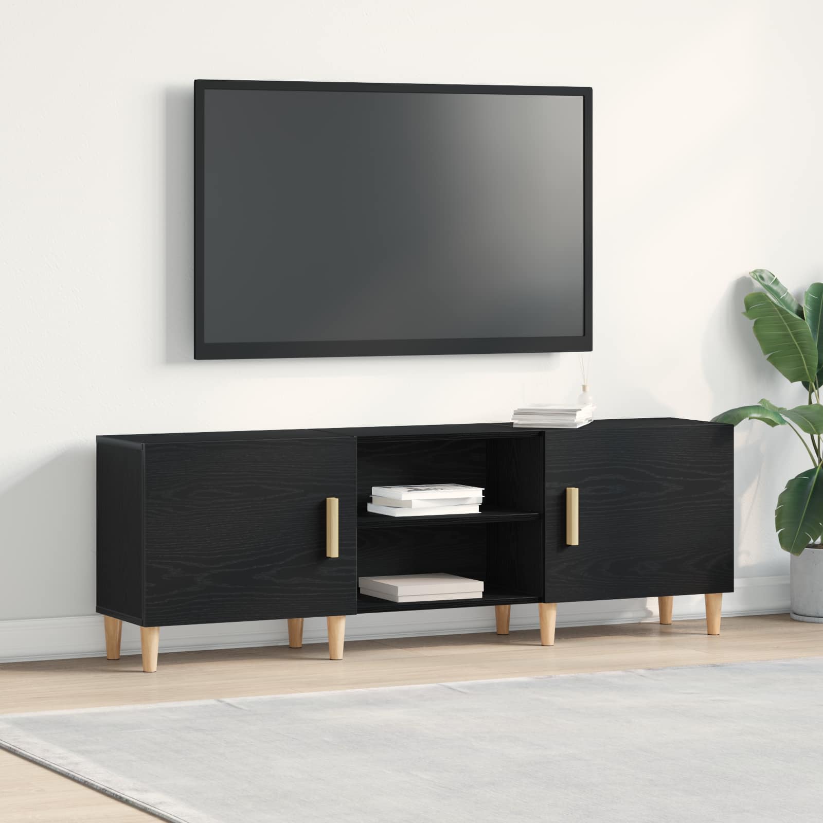 TV kabinetas juoda ąžuolo 150 x 30 x 50 cm Apdirbta mediena