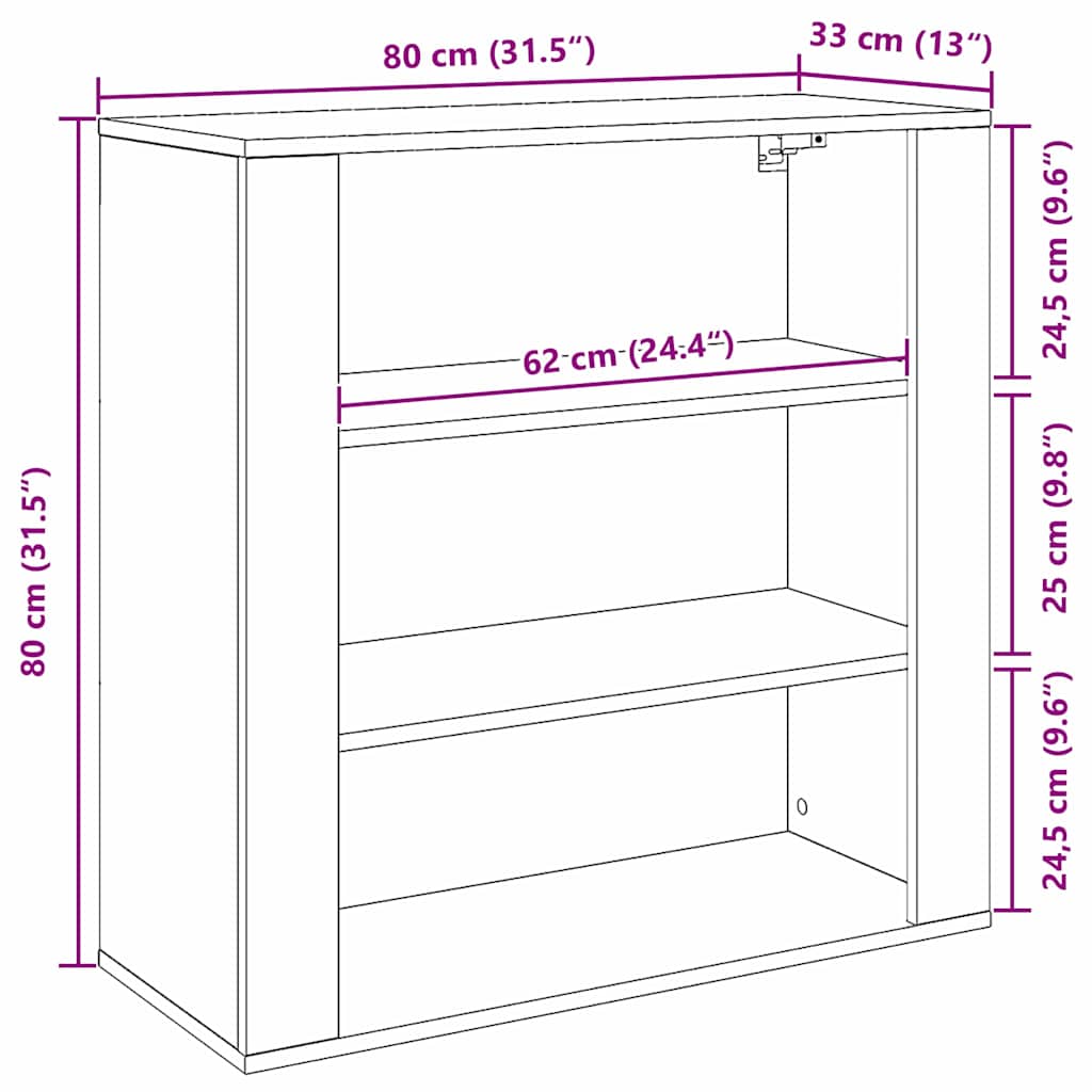 Wall cabinet with shelf Black oak 80 x 33 x 80 cm