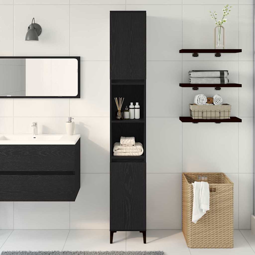 Bathroom Cabinet with Shelf Black Oak 30 x 30 x 190 cm