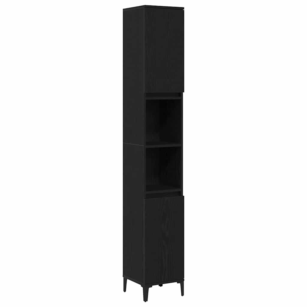Bathroom Cabinet with Shelf Black Oak 30 x 30 x 190 cm