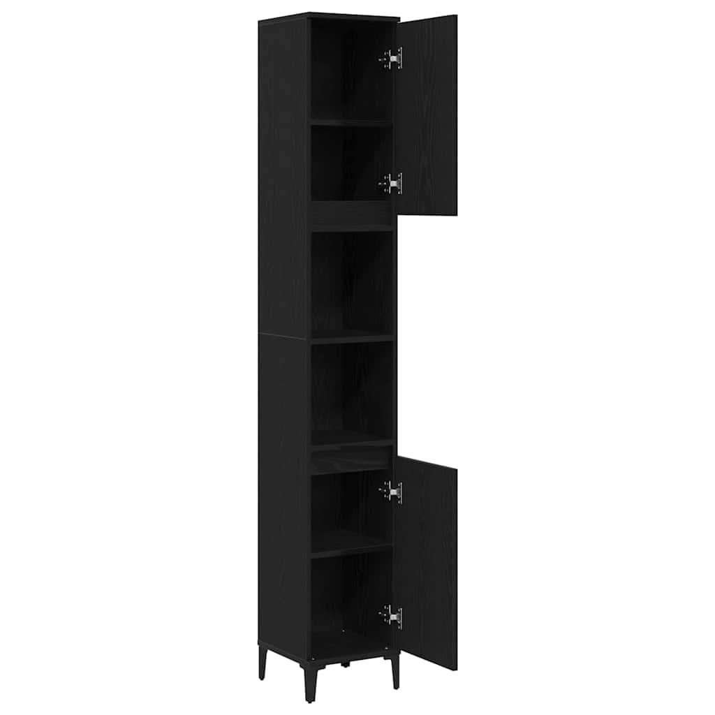 Bathroom Cabinet with Shelf Black Oak 30 x 30 x 190 cm