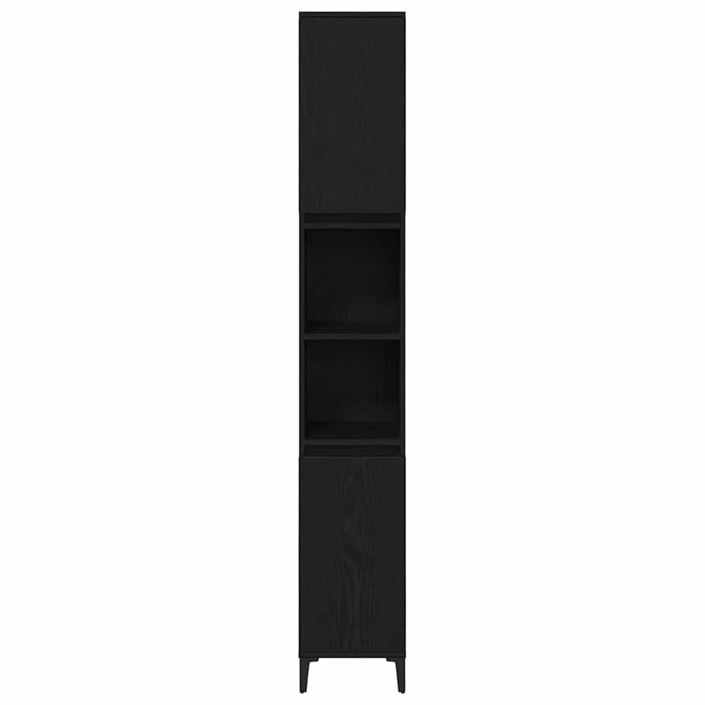 Bathroom Cabinet with Shelf Black Oak 30 x 30 x 190 cm
