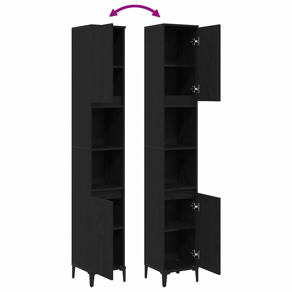 Bathroom Cabinet with Shelf Black Oak 30 x 30 x 190 cm
