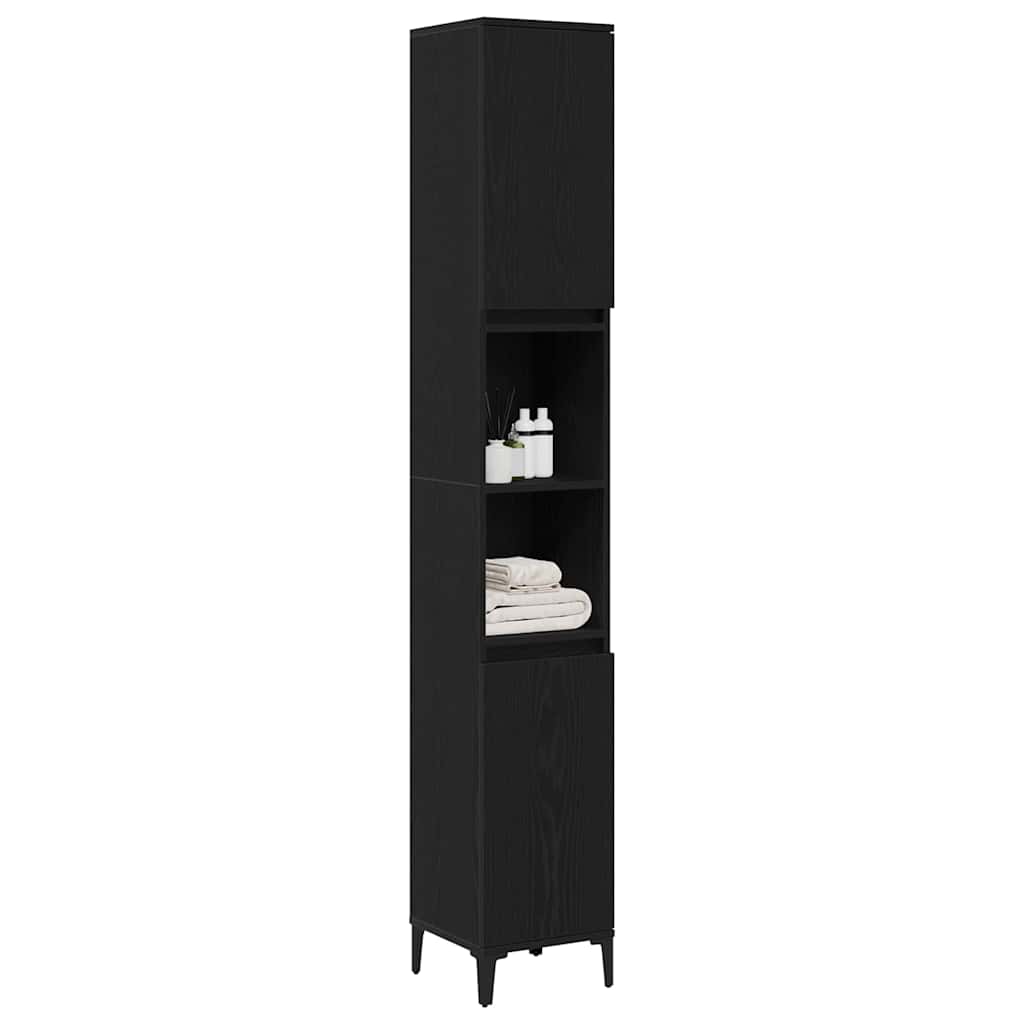 Bathroom Cabinet with Shelf Black Oak 30 x 30 x 190 cm