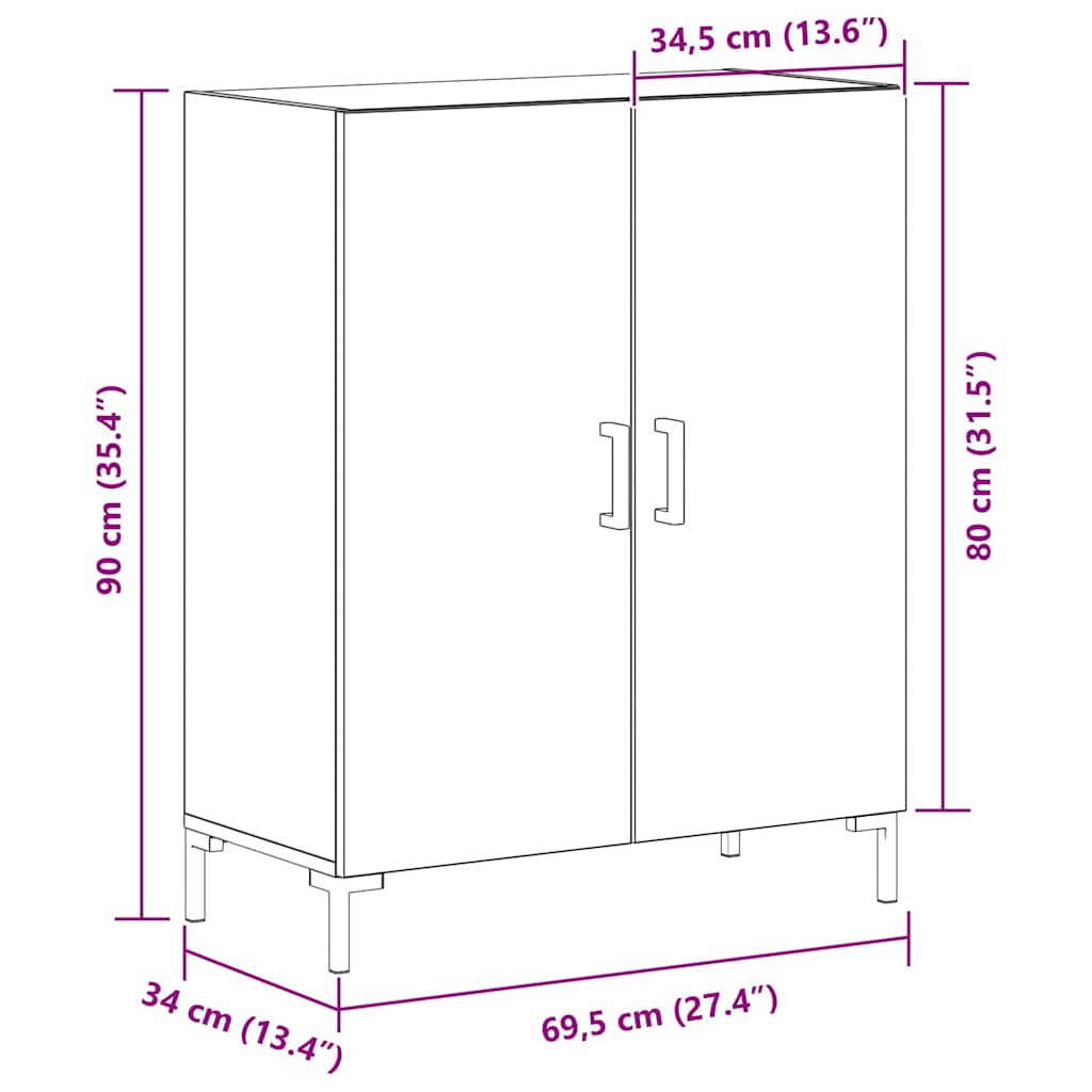 Bufetas Juodas ąžuolas 69.5 x 34 x 90 cm Apdirbta mediena