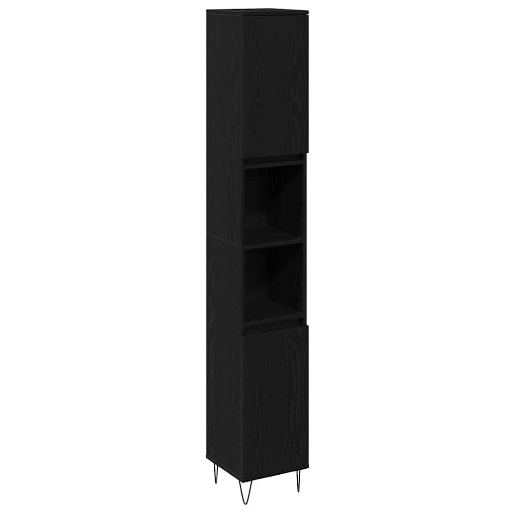 Bathroom Cabinet with Shelf Black Oak 30 x 30 x 190 cm