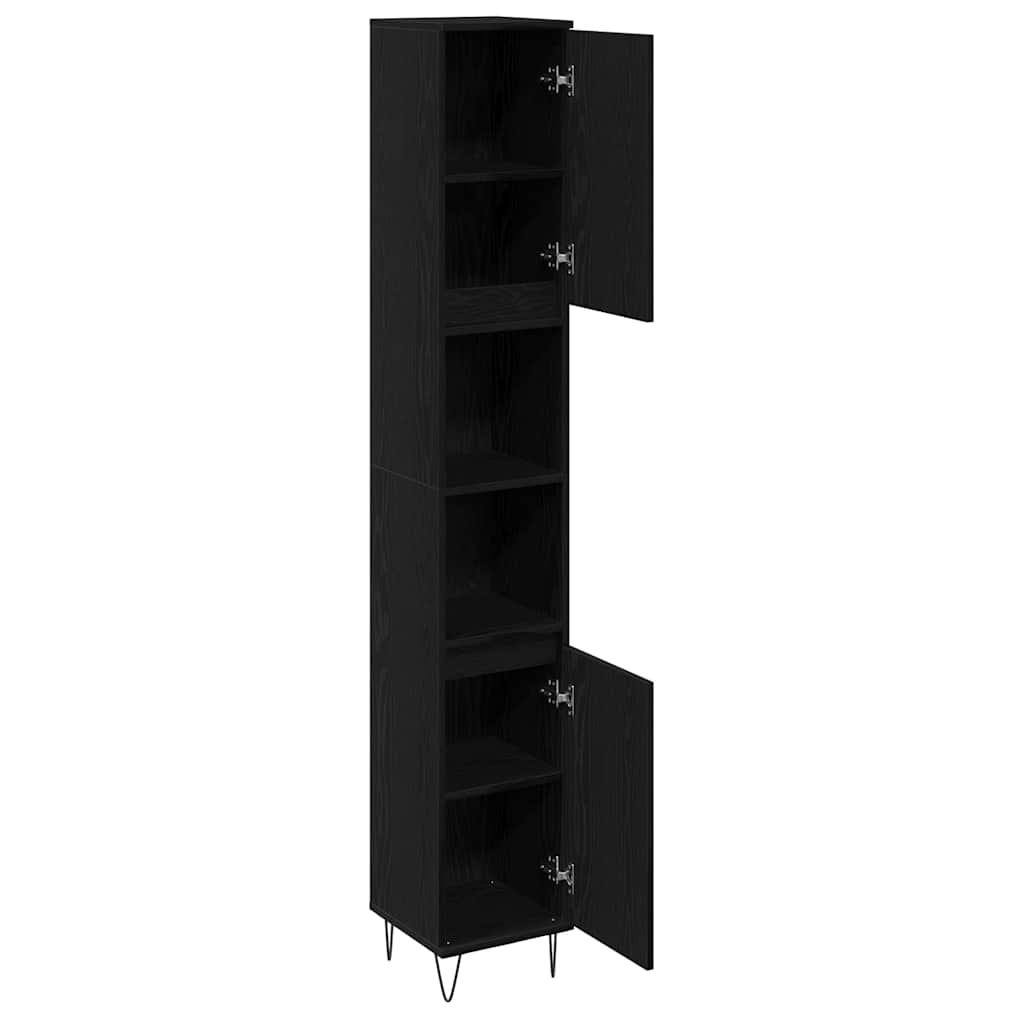 Bathroom Cabinet with Shelf Black Oak 30 x 30 x 190 cm