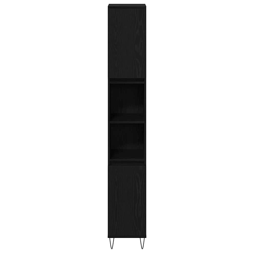 Bathroom Cabinet with Shelf Black Oak 30 x 30 x 190 cm
