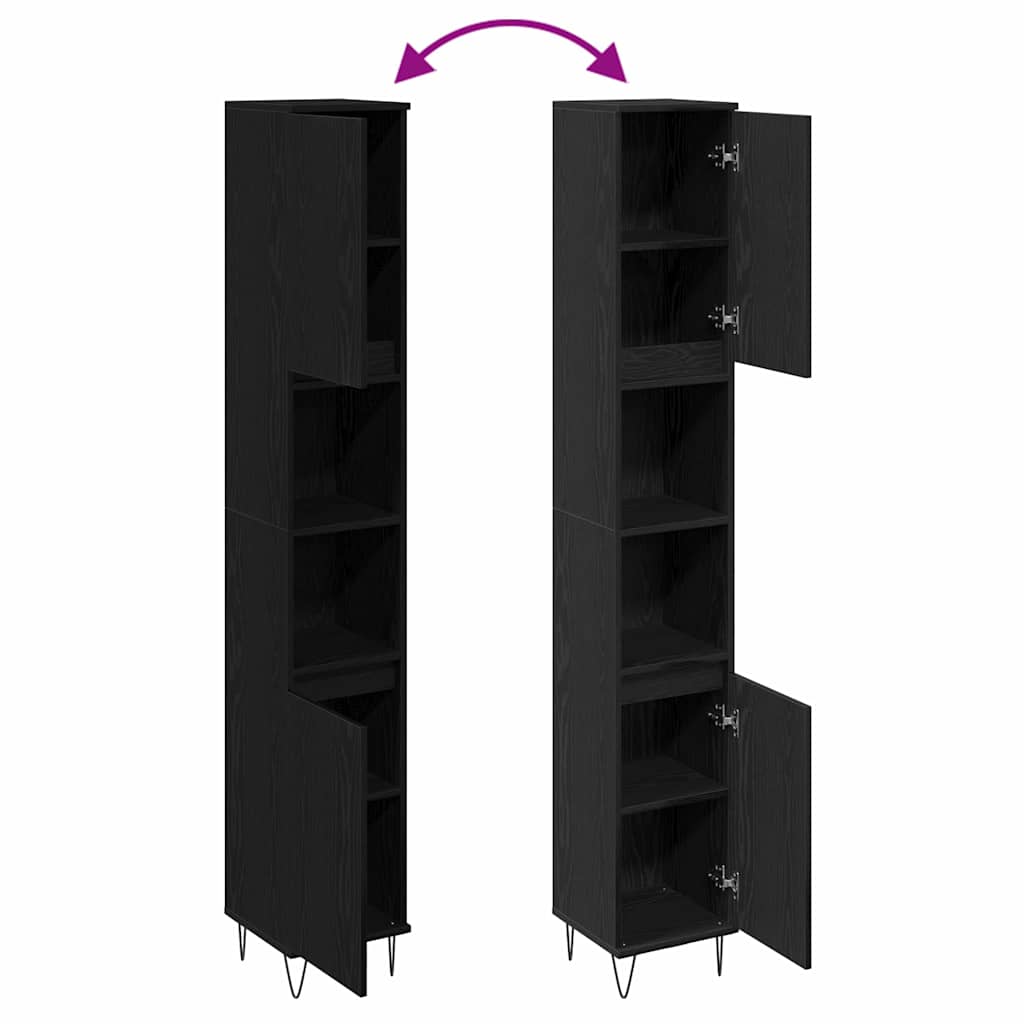 Bathroom Cabinet with Shelf Black Oak 30 x 30 x 190 cm