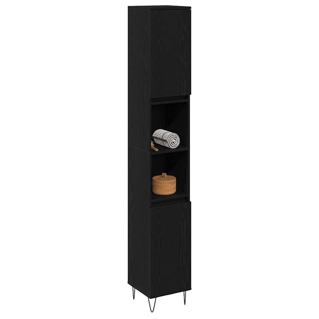 Bathroom Cabinet with Shelf Black Oak 30 x 30 x 190 cm
