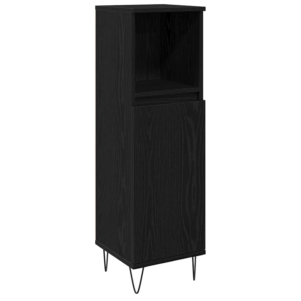 Bathroom Cabinet with Storage Black Oak 30 x 30 x 100 cm
