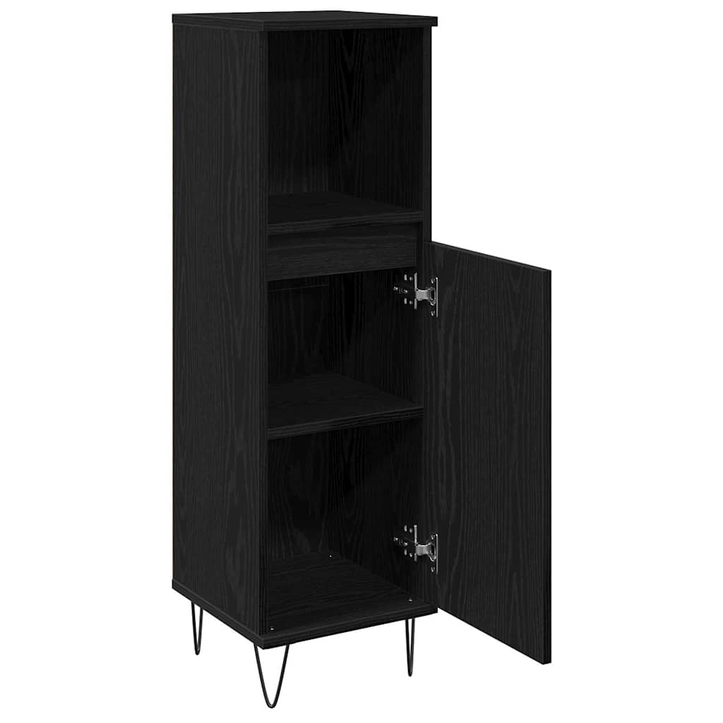 Bathroom Cabinet with Storage Black Oak 30 x 30 x 100 cm