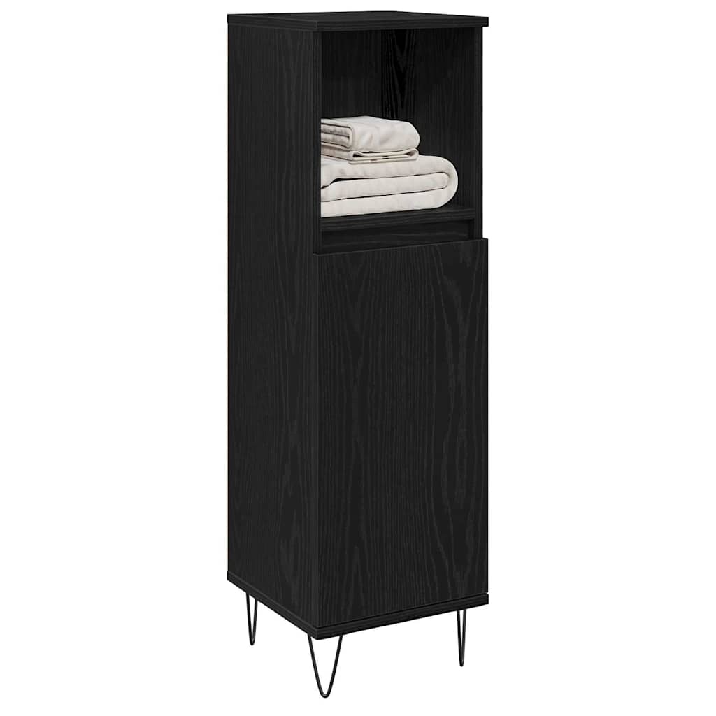 Bathroom Cabinet with Storage Black Oak 30 x 30 x 100 cm