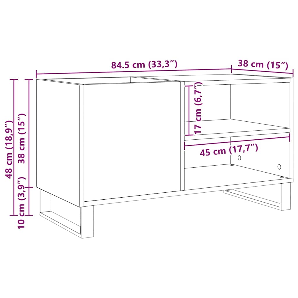 Record cabinet with shelf Black oak 85 x 38 x 48 cm