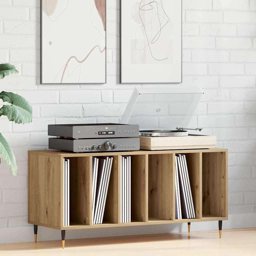 Artisan oak record cabinet with shelf 100 x 38 x 48 cm