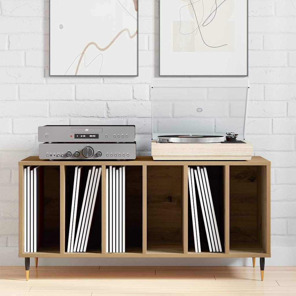 Artisan oak record cabinet with shelf 100 x 38 x 48 cm
