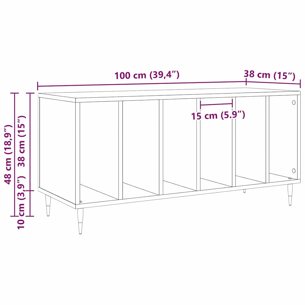 Artisan oak record cabinet with shelf 100 x 38 x 48 cm