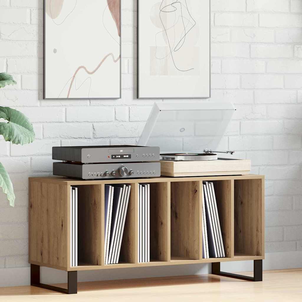 Artisan oak record cabinet with shelf 100 x 38 x 48 cm