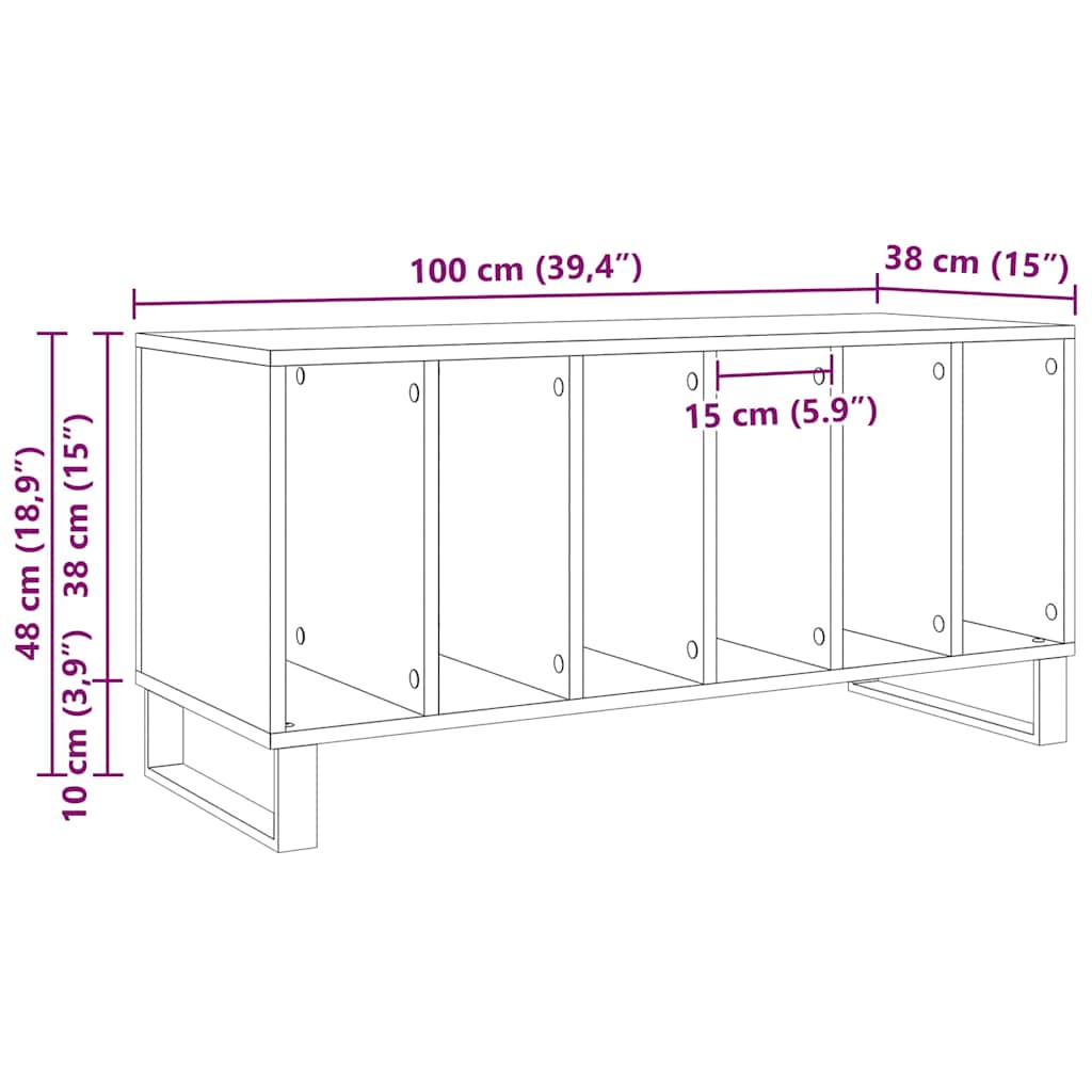 Artisan oak record cabinet with shelf 100 x 38 x 48 cm
