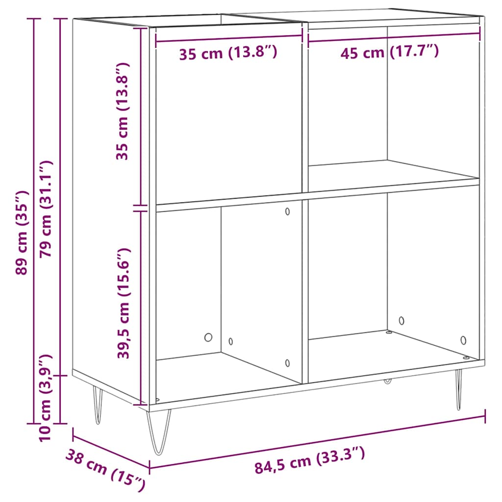 Record cabinet with shelf artisan oak 85 x 38 x 89 cm